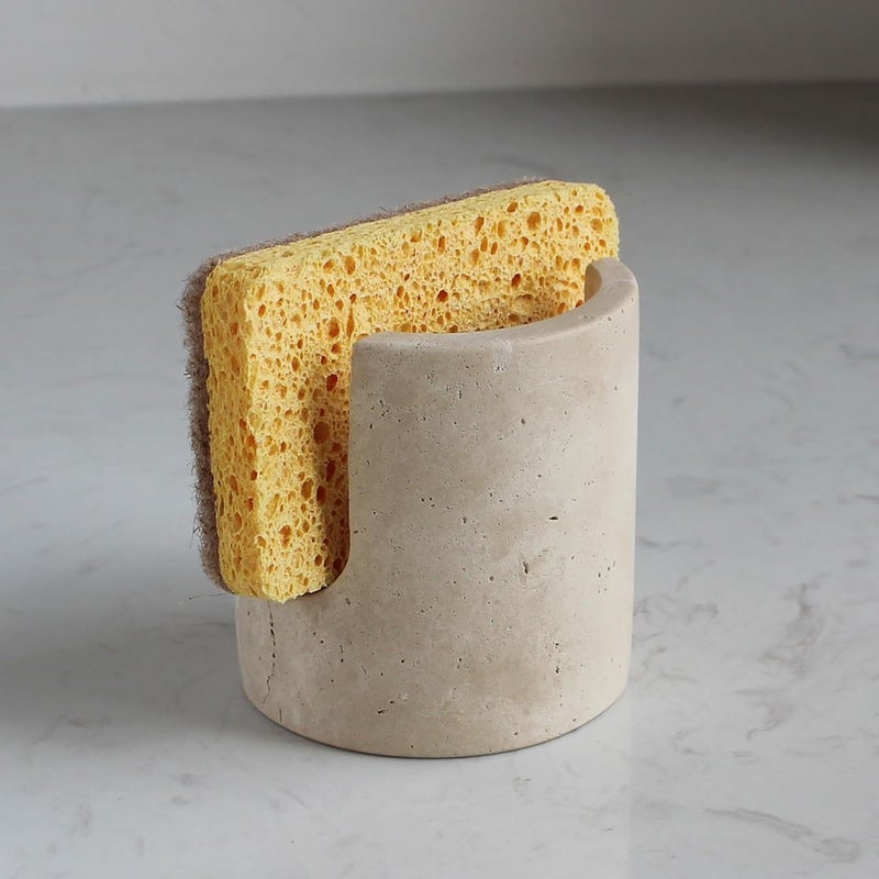 Natust Natural Travertine Sponge Holder for Kitchen Sink, Drying Rack, Compact Sink Caddy Organizer (Beige Travertine) - Image 1